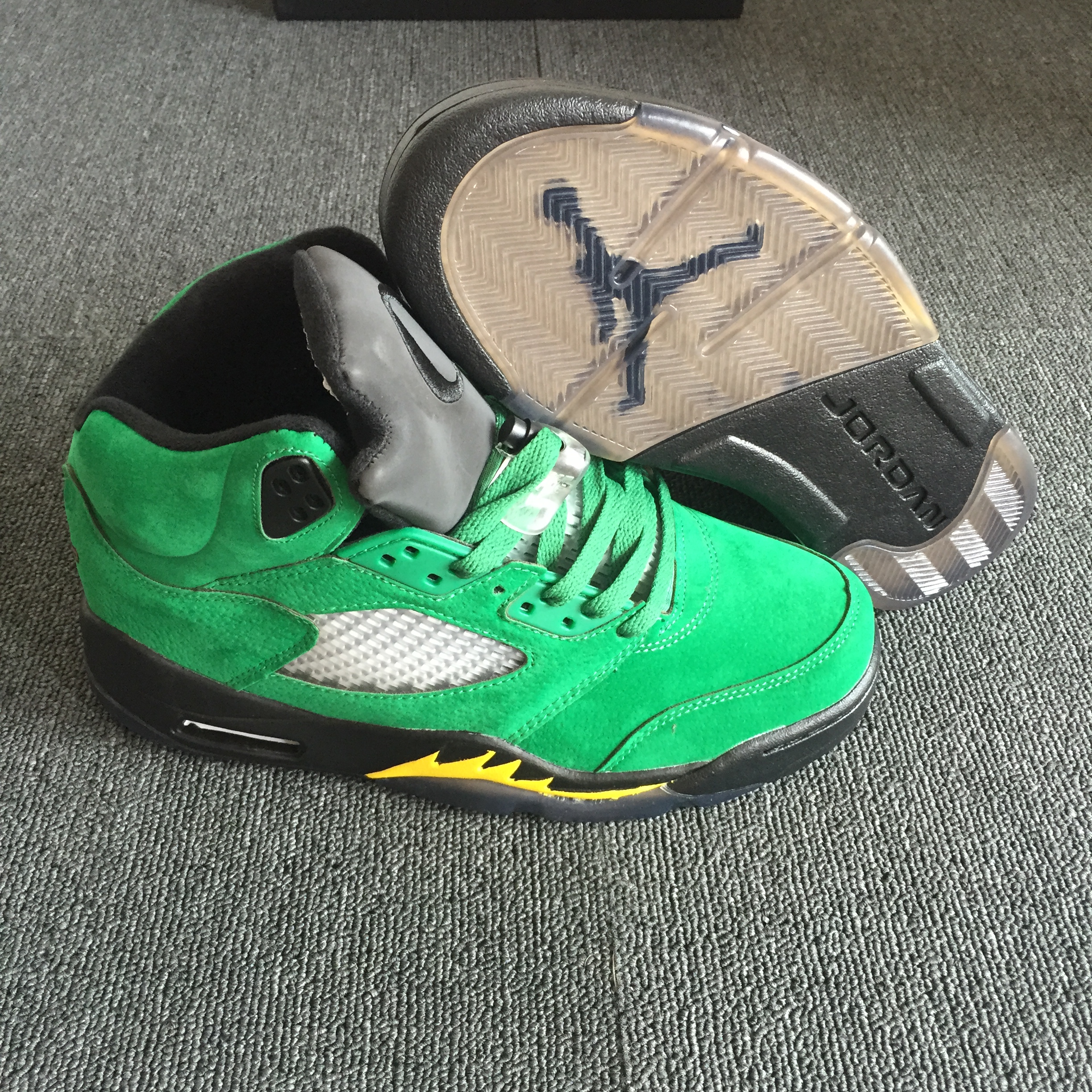 2018 Air Jordan 5 Oregon PE Green Yellow Black Shoes - Click Image to Close